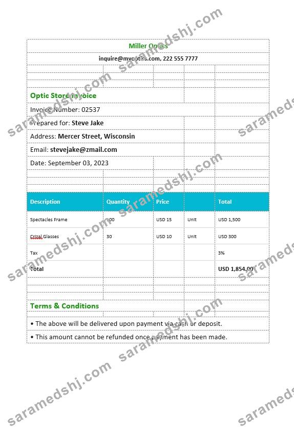 Optical Store Invoice Template